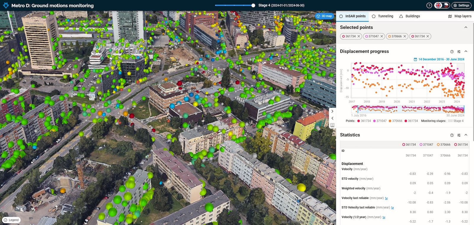 Metro D monitoring application visualizing aggregate building risk.